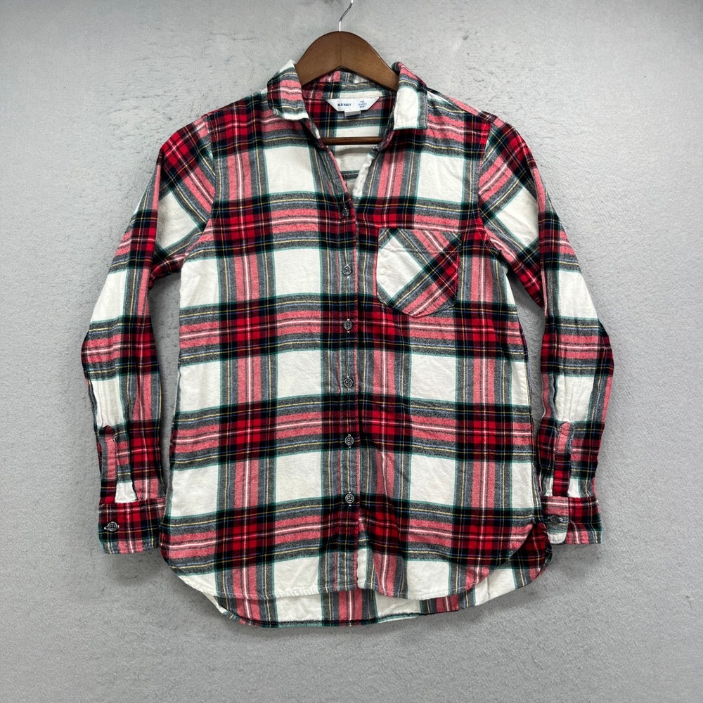 Old Navy Button The Classic Shirt Women S Red Plaid Flannel Cabincore Holiday